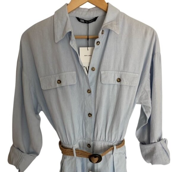 NWT Zara Linen Blend Belted Short Jumpsuit - Picture 3 of 4